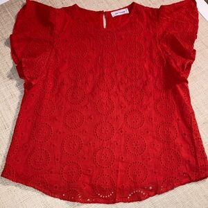 Ces Femme Red eyelet flutter sleeve blouse Sz S